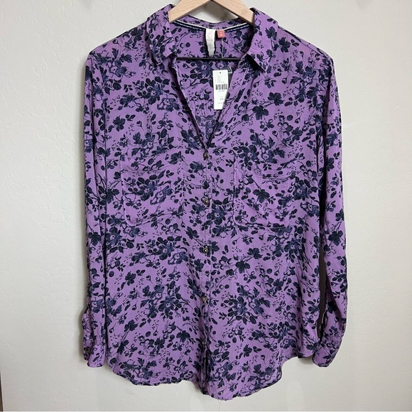 Pilcro Anthropologie Blouse Top Shirt Floral Romy Relaxed Button Oversized Linen - Picture 1 of 14